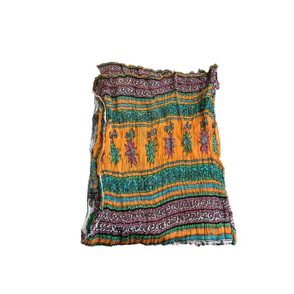 Womens Rectangle Scarf Multicolor Crinkle Cotton White Green Orange Floral Boho - Picture 3 of 7